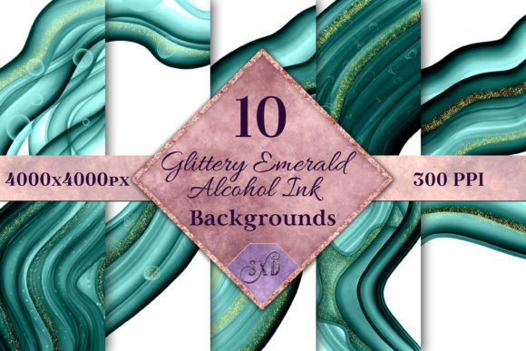 Glittery Emerald Alcohol Ink Backgrounds