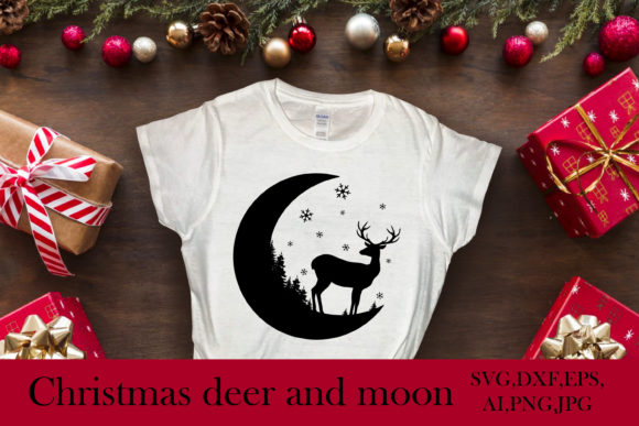 SVG Deer on the Moon Christmas Holiday Design