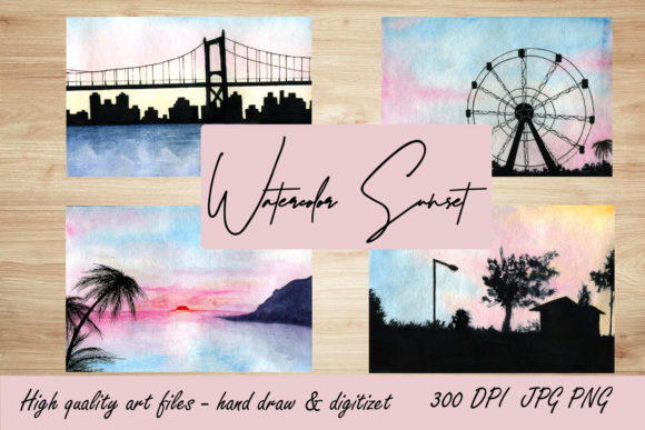 Watercolor Sunset Illustration: Adventure Aesthetic
